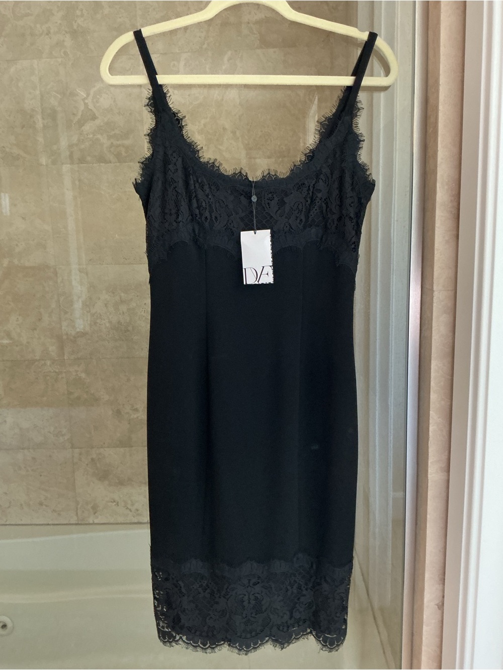 Diane Von Furstenberg Black Lace-Trim Slip Dress